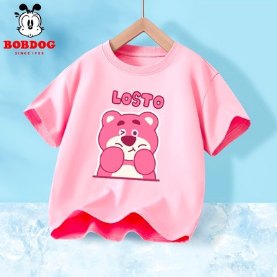 BST áo thun bé gái BOBDOG chất liệu cotton in hình nghộ nghĩnh gấu dâu losto cho bé