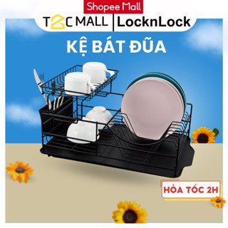 Kệ chén dĩa 2 tầng cứng cáp LocknLock, có khay hứng nước- 2 Tier Dish Rack - màu đen LDR206BLK - T2CMALL
