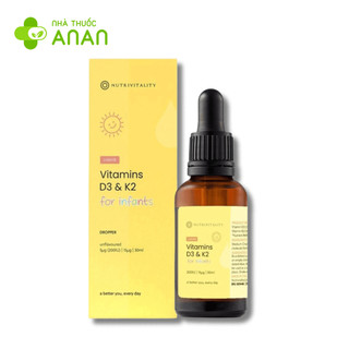 Vitamin Nutrivitality D3 & K2 cho bé của Anh, dạng nhỏ giọt cho trẻ sơ sinh - Lọ 30ml