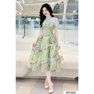 Váy Thiết Kế MDU3935 Gam Màu Xanh Bắt Mắt Chi Tiết Cổ Cách Điệu Từ MDU