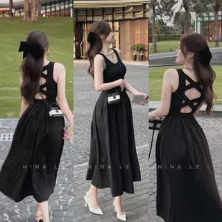 Đầm Maxi Đan dây chéo, Váy phối lụa dáng dài Thun mát