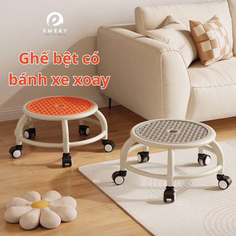 Ghế tròn xoay bệt có bánh xe xoay 360 độ , ghế nail , ghế bệt đóng hàng khung viền chắc chắn , màu s
