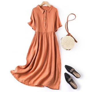 Đầm linen phong cách retro Hàn Quốc mềm, đẹp, bền màu lâu, không bị dãn da215