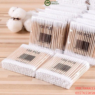 Bịch tăm bông 100 que thân gỗ (thân thiện với môi trường)