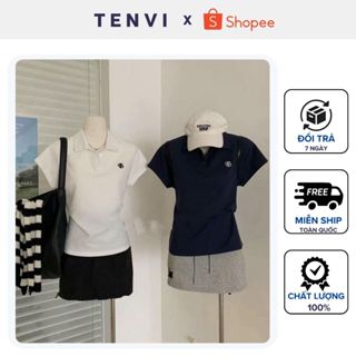 Áo Polo Nữ Cộc Tay Cánh Dơi Thêu chữ TB Nổi Trước Ngực Tôn Dáng Phong Cách Hàn Quốc Chất Poly T28