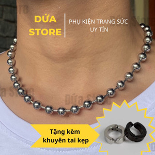 [Có quà tặng]Vòng cổ dây chuyền bi 5 đến 12ly thép không gỉ unisex cá tính