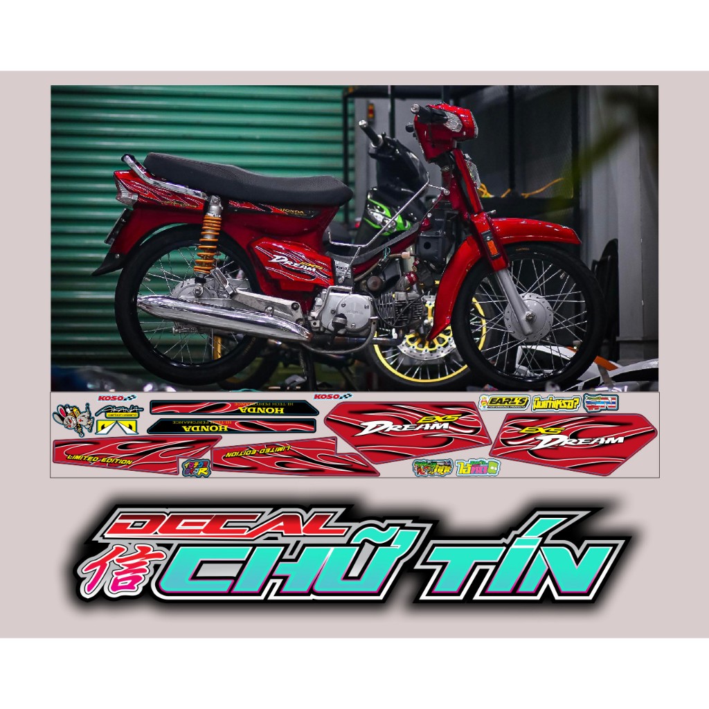 TEM CHẾ DREAM LỬA DÀNH DÁN CHO XE FULL ĐỎ CANDY 