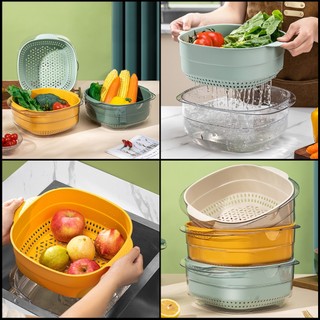 Bộ chậu rổ đựng và rửa rau, hoa quả 2 lớp đa năng ccko ck9319 cao cấp
