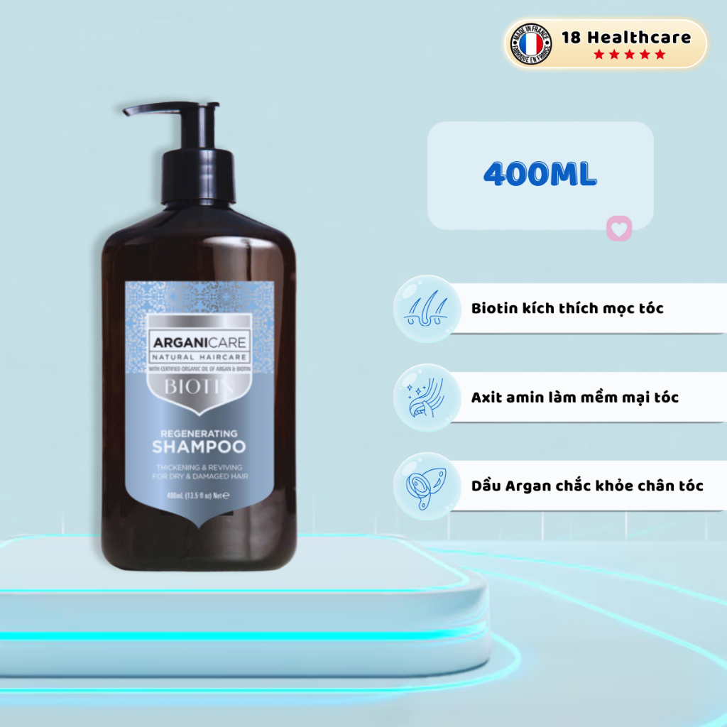 Dầu Gội Biotin Arganicare Chăm Sóc Phục Hồi Tóc Hư Tổn, Giảm Gãy Rụng 400ml