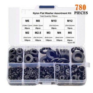 Hộp 780 cái long đền nhựa chịu lực màu đen m2m2.5m3m4m5m6m8m10m12