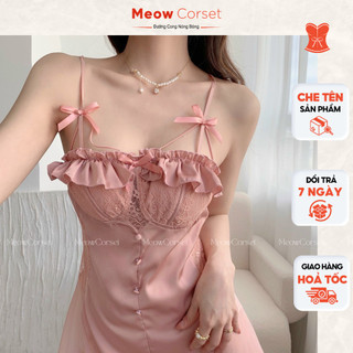 Váy đầm ngủ lụa 2 dây phối ren có đệm ngực quyến rũ 222
