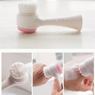 Cọ rửa mặt 2 đầu bằng silicon mềm mịn massage làm sạch da, đầu lông mềm mại rửa sạch mặt sâu