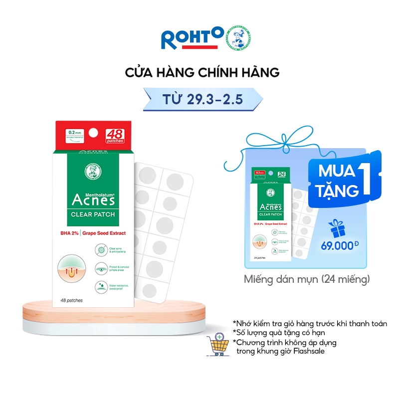 Miếng dán mụn giúp giảm mụn sưng viêm Acnes Clear Patch (48 Miếng)