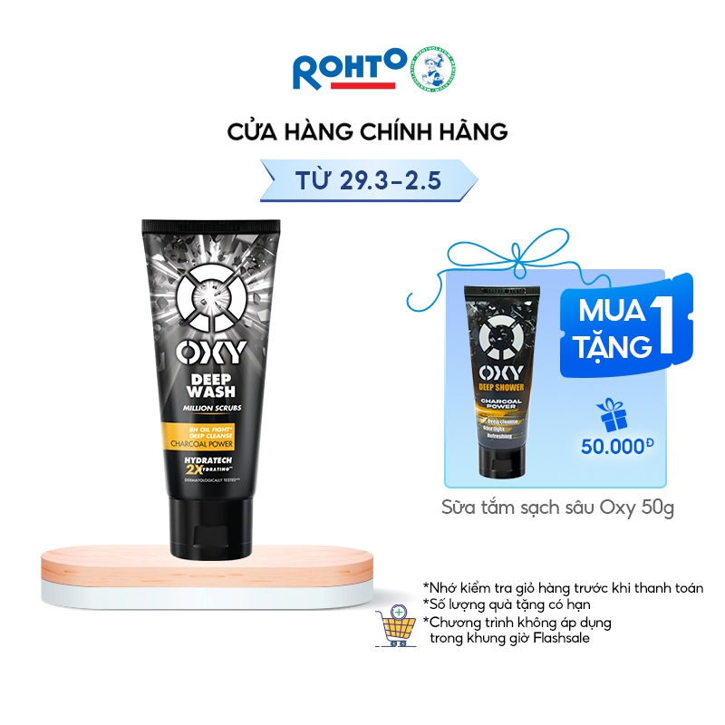 Sữa rửa mặt cho nam Oxy sạch sâu giảm nhờn dạng kem có hạt massage Oxy Deep Wash 100g