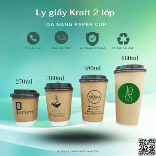 Lốc 100 ly giấy Kraft 2 lớp đủ size có nắp.