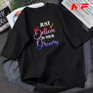 Áo Thun Unisex Tay Lỡ Form Rộng JUST BELIEVE UNI-006 - Áo Thun Nữ - Áo Thun Nam - NLF Unisex Fashion