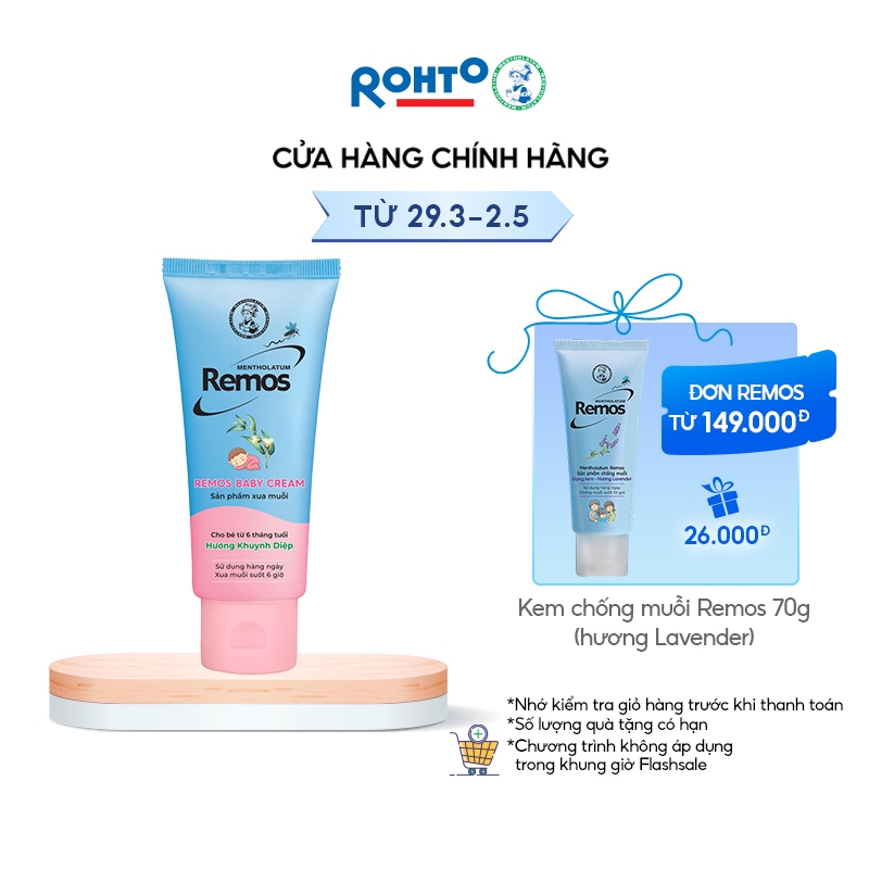 Kem chống muỗi đốt cho bé từ 6 tháng tuổi hương khuynh diệp Rohto Mentholatum Remos 70ml 