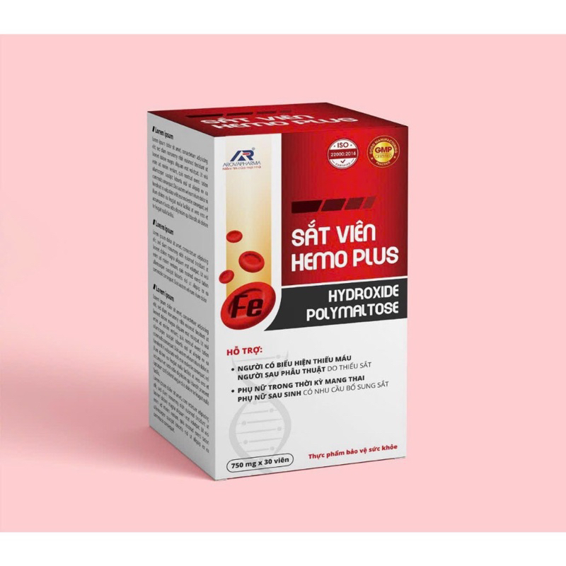 Sắt Viên Hemo Plus - Viên Uống Sắt Giúp Bổ Sung Sắt, Add Folic, Vitamin B1, Vitamin B12 Cho Cơ Thể