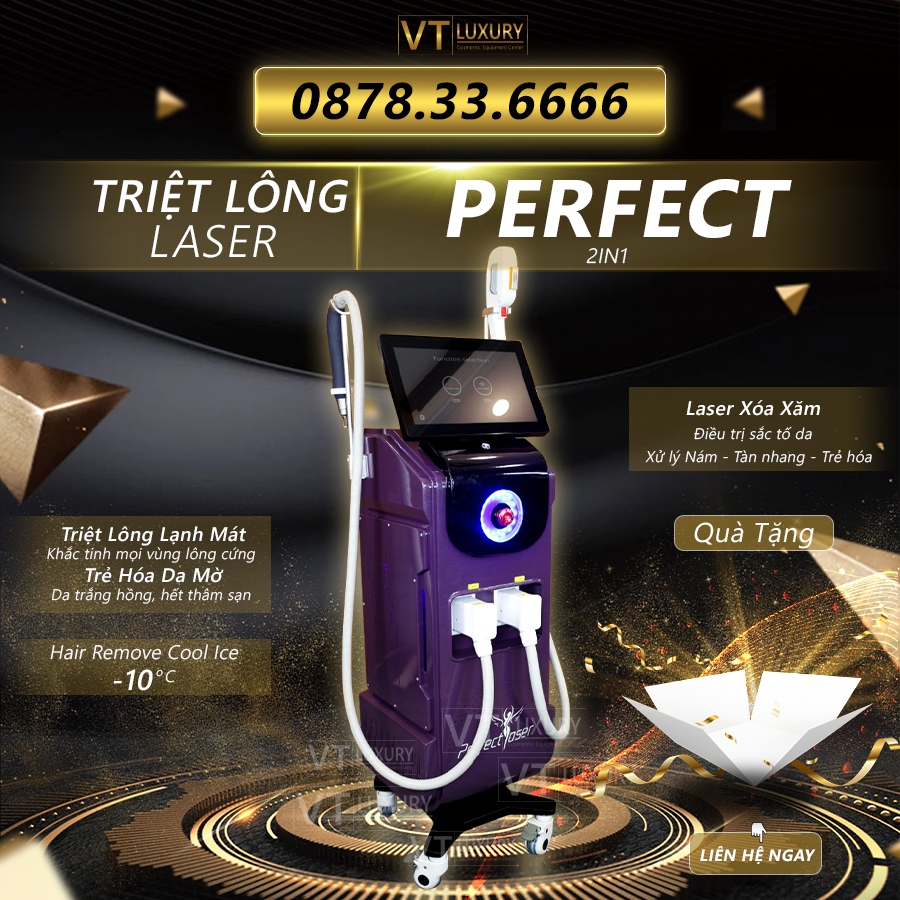 Máy Triệt Lông Diode Perfect Laser | Triệt Lông Diode Perfect 2in1 Bắn Nám Tàn Nhang