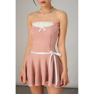 VIIBODYSUIT - Đầm Ống Len Phối Nơ