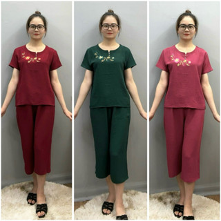 Đồ bộ trung niên đũi mặc nhà TRANGNC cho mẹ cho bà mùa hè cao cấp quần ống sớ rộng mát đẹp