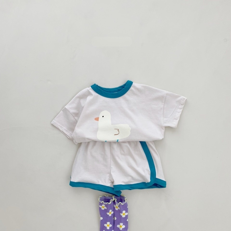 Bộ quần áo in hình Vịt đáng yêu cho bé trai bé gái phong cách Hàn Quốc, Bộ cộc tay mùa hè 4-18kg