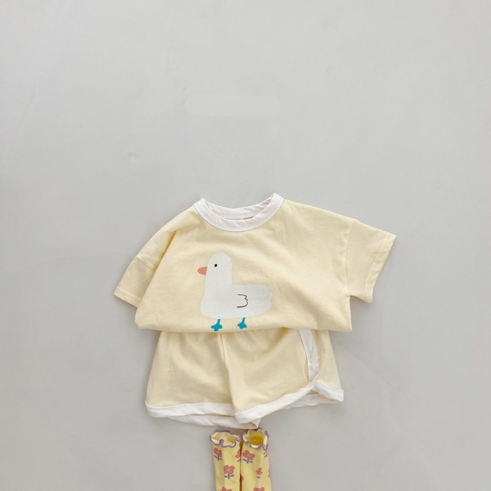 Bộ quần áo in hình Vịt đáng yêu cho bé trai bé gái phong cách Hàn Quốc, Bộ cộc tay mùa hè 4-18kg