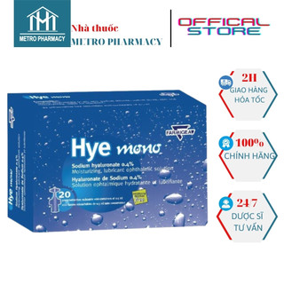 Dung dịch nhỏ mắt Hye Mono 0.4%-Nước mắt nhân tạo-Giúp giảm khô mắt, mỏi mắt-Nhập khẩu Italy-Hộp 20 tép