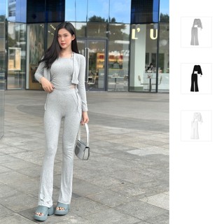 Set Nữ Áo Long Sleeves Flared Pant, Chất Vải Thun Gân 4 Chiều Thoải Mái, WSB060, SOMEHOW