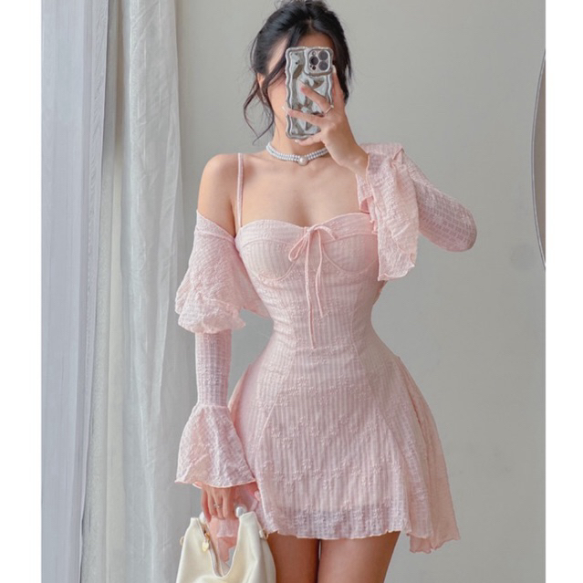 Set Đầm Lưới Thêu Hoa Rã Mãnh Tone Màu Ngọt Ngào Tặng Áo Khoác 𝐃𝟐𝐓 𝐎𝐅𝐅𝐈𝐂𝐈𝐀𝐋