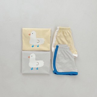 Bộ quần áo in hình Vịt đáng yêu cho bé trai bé gái phong cách Hàn Quốc, Bộ cộc tay mùa hè 4-18kg