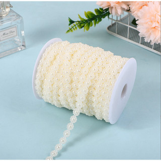 Cuộn dây ren đính ngọc trai trắng ngà dùng trang trí thủ công h27-2
