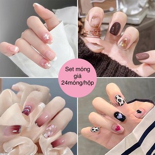 Set 24 móng tay giả trang trí sẵn - bộ móng giả 24 móng tặng kèm keo dán móng giá rẻ