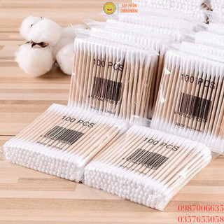 Bịch tăm bông 100 que thân gỗ (thân thiện với môi trường)