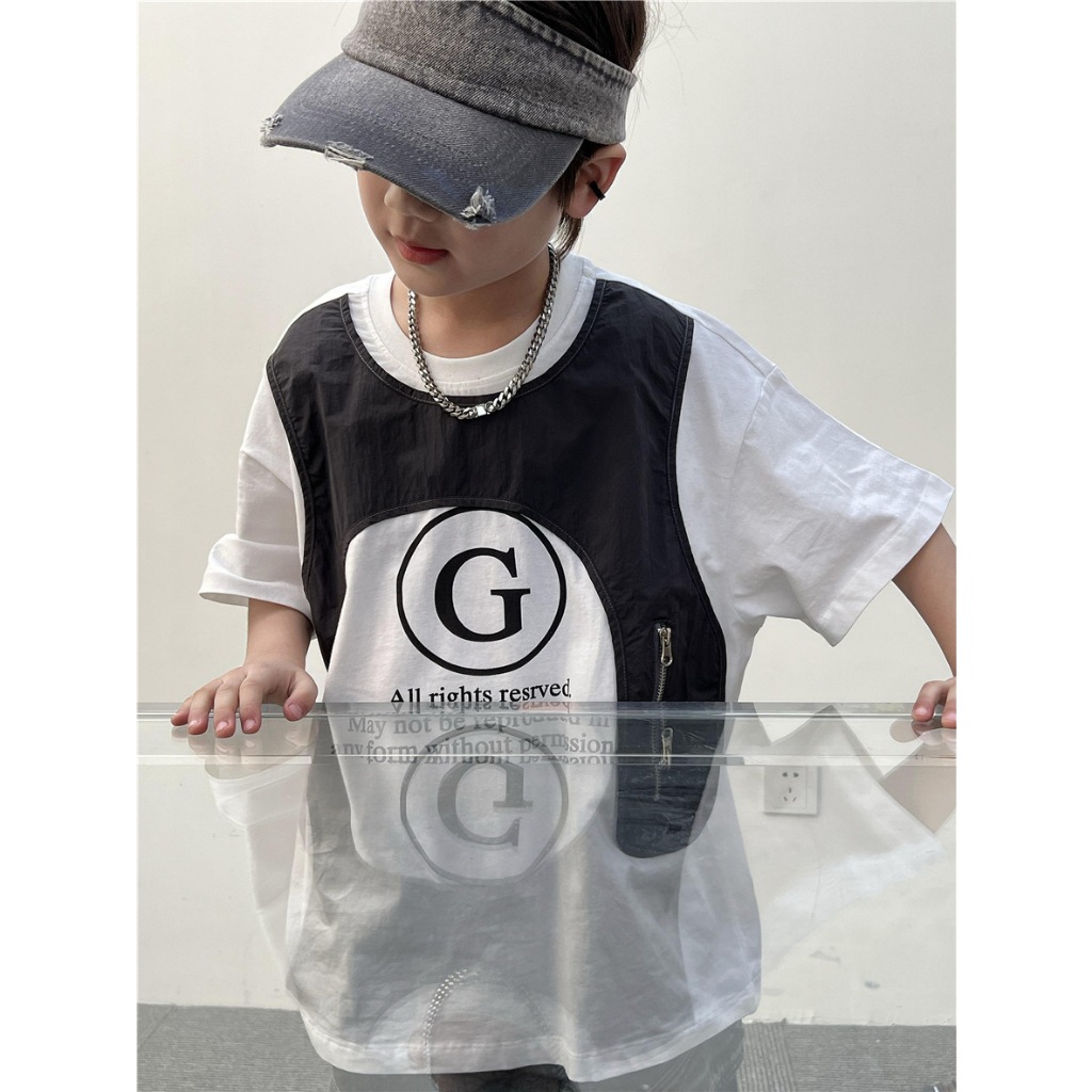Áo thun bé trai giả 2 áo phong cách Hàn Quốc mùa hè 2026 - A061