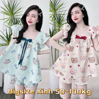 Đồ ngủ lụa đũi xốp 50-100kg bồ bộ bigsize nữ mặc nhà mềm mát