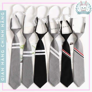 Cà Vạt Thắt Sẵn Kẻ Sọc Phong Cách Preppy Hàn Quốc Nam Nữ Hàng Loại 1