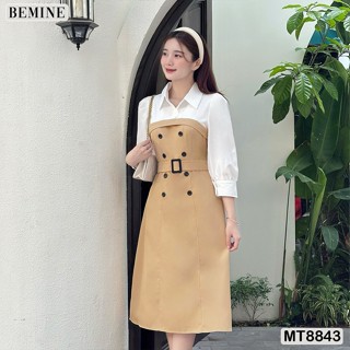 Đầm thiết kế cổ sơ mi đính nút đai eo tùng xoè BEMINE MT8843