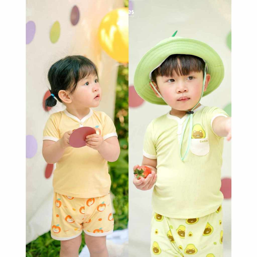 [Embes/Chính Hãng] Bộ quần áo cộc tay Embes chất thun tăm mềm mịn cho bé trai, bé gái