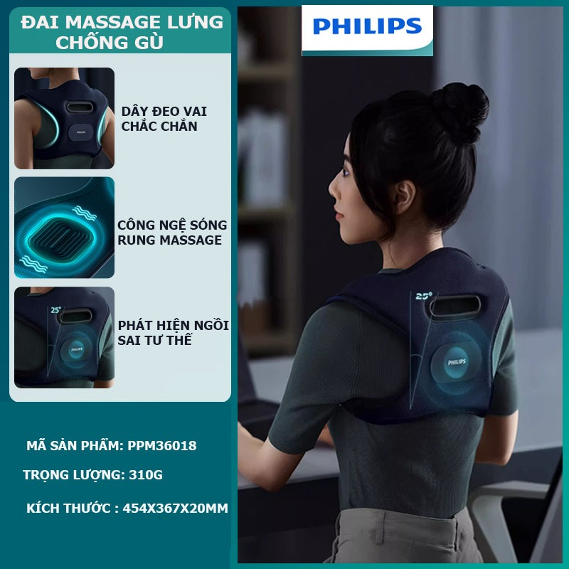 Đai chống gù lưng kết hợp massage Philips, Đai lưng điều chỉnh tư thế, Thiết bị chống gù thông minh thế hệ mới mát xoa