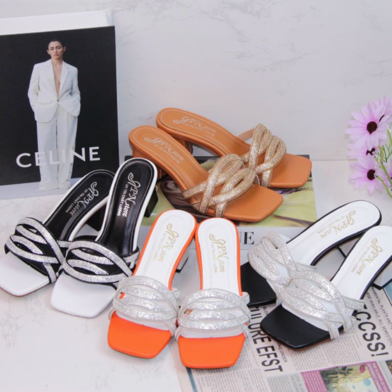 [Ảnh thật] Dép cao gót nữ, guốc cao gót vuông đế 5p kiểu quai đá sang chảnh