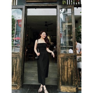 Đầm 2 Dây Đen Linen Dáng Dài - Lotina Dress