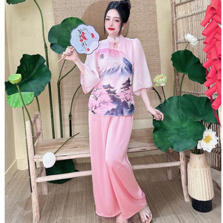 Bộ lam đi chùa sojun đồ lam tơ ánh cổ giọt nước 45-63kg
