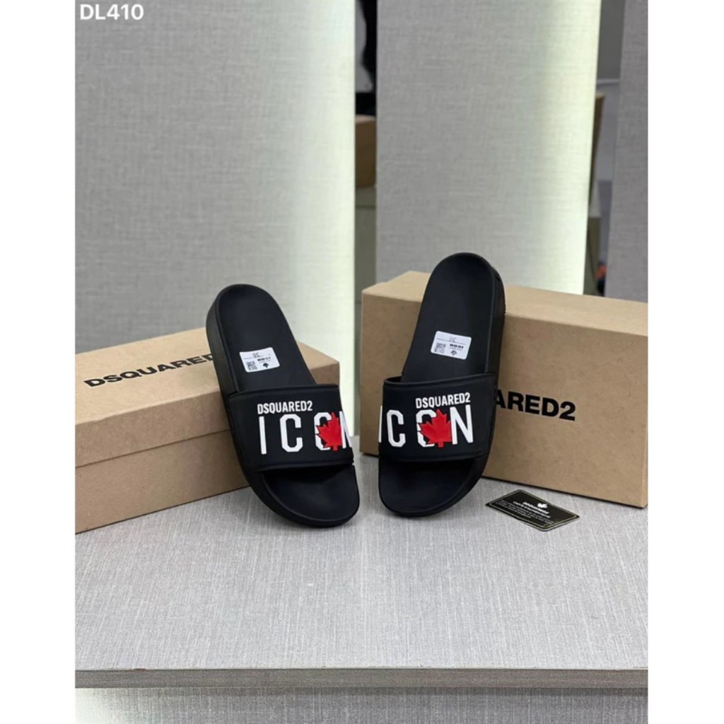 Dép nam DSQ ICON mẫu mới 2024, Dép quai ngang nam chất liệu cao su đế đúc KHÔNG THẤM NƯỚC