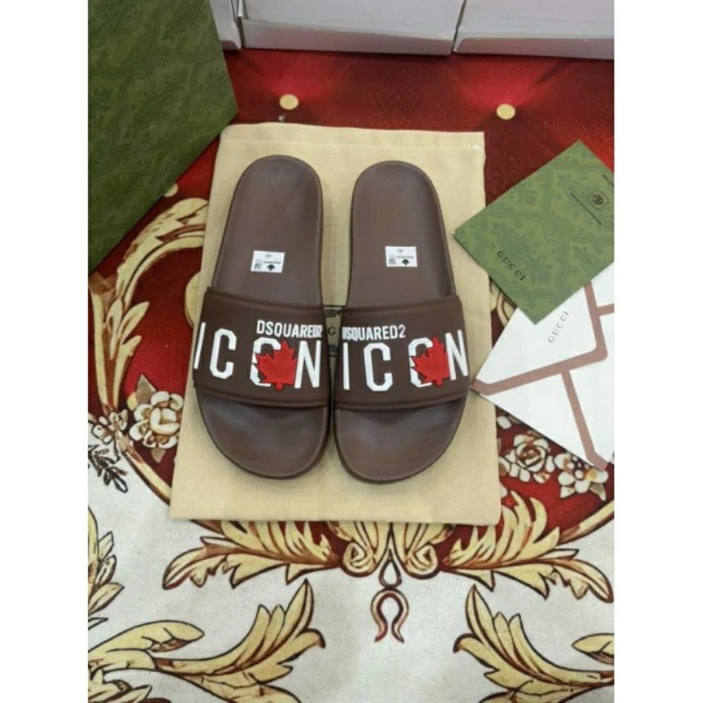 Dép nam DSQ ICON mẫu mới 2024, Dép quai ngang nam chất liệu cao su đế đúc KHÔNG THẤM NƯỚC