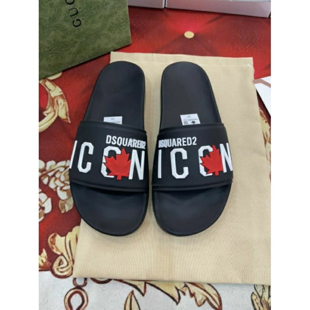 Dép nam DSQ ICON mẫu mới 2024, Dép quai ngang nam chất liệu cao su đế đúc KHÔNG THẤM NƯỚC