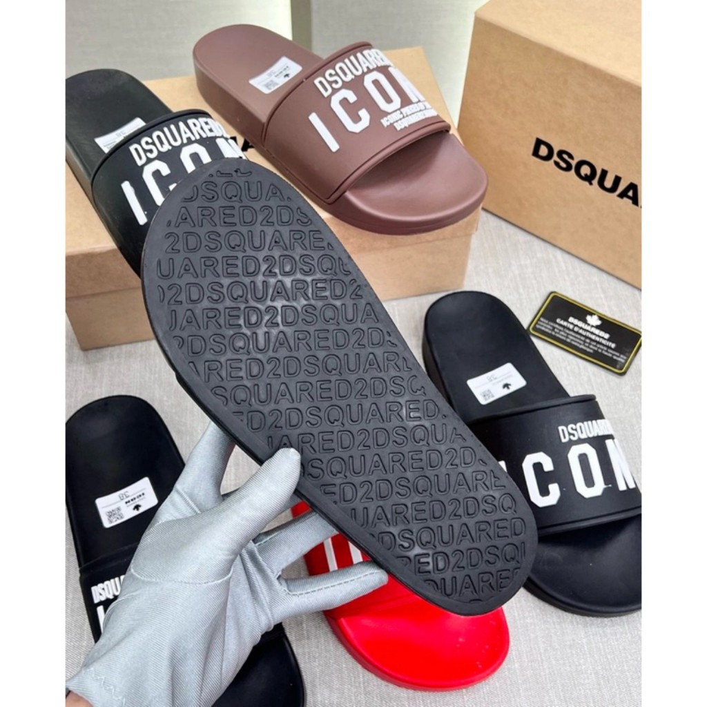 Dép nam DSQ ICON mẫu mới 2024, Dép quai ngang nam chất liệu cao su đế đúc KHÔNG THẤM NƯỚC