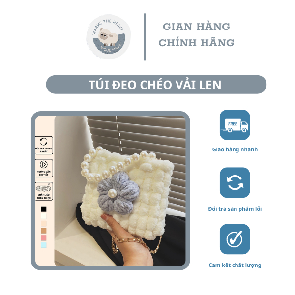 Túi xách handmade tự đan, túi xách đan len bông mềm mại kiểu dáng Hàn Quốc Wool Made