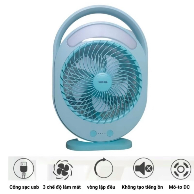Quạt Sạc Tích Điện Kèm Đèn LED☘️FREESHIP☘️ , 3 chế độ gió đèn led tiện và lợi dùng khi mất điện vừa mát vừa chiếu sáng | BigBuy360 - bigbuy360.vn