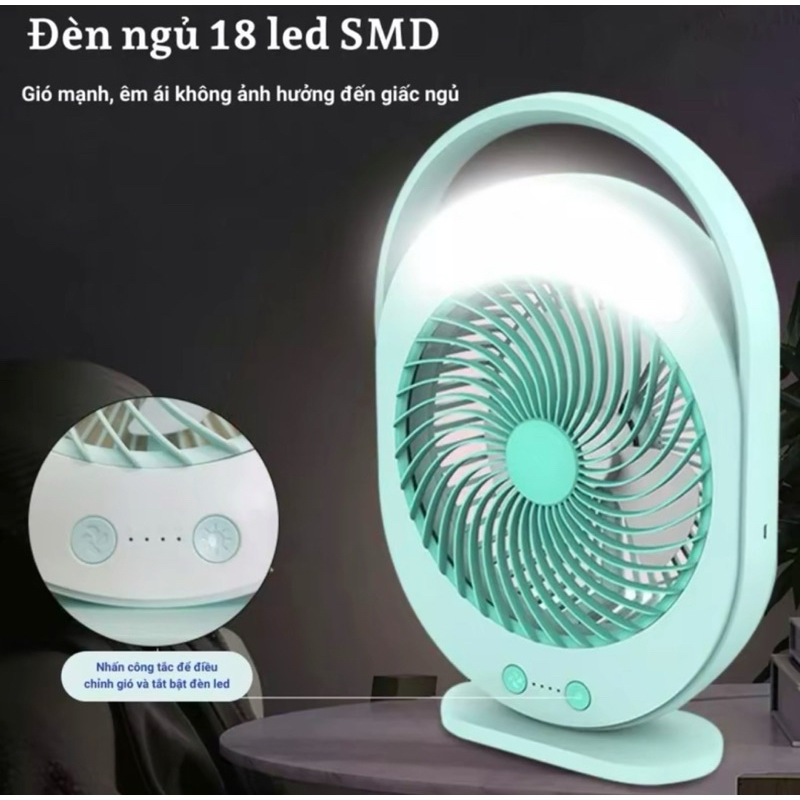 Quạt Sạc Tích Điện Kèm Đèn LED☘️FREESHIP☘️ , 3 chế độ gió đèn led tiện và lợi dùng khi mất điện vừa mát vừa chiếu sáng | BigBuy360 - bigbuy360.vn